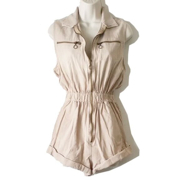 Watson x Watson 100% Cotton Safari Romper 8 Khaki Tan - Picture 1 of 7